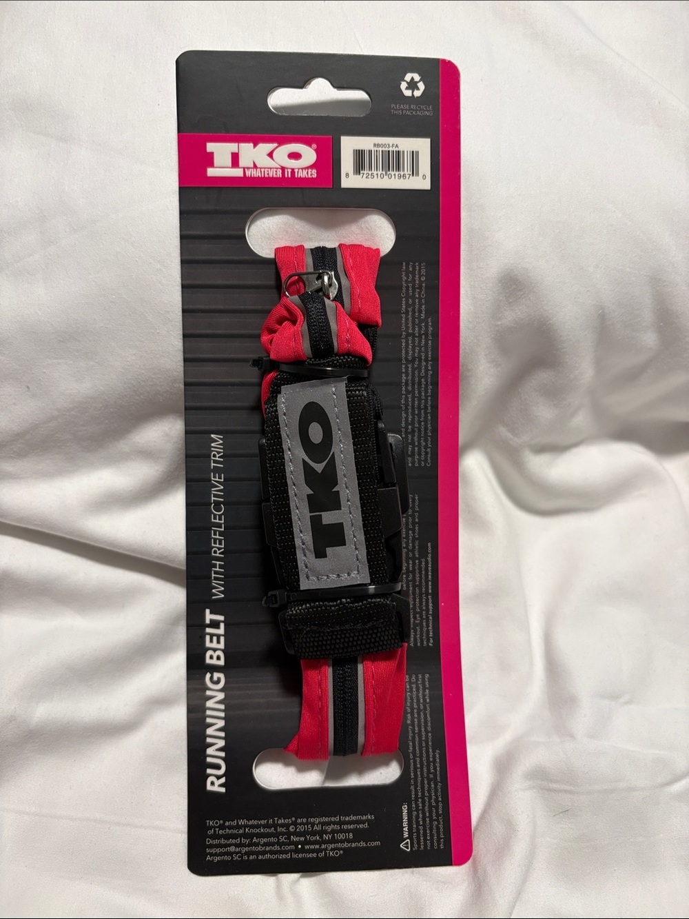 TKO Fuchsia Running Belt with Black Zipper - Picture 5 of 5